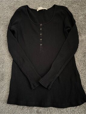 H&M Black Ribbed Scoop-Neck Henley Sweater